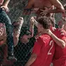 L'esultanza dei giocatori davanti al tifo triestino. Foto dagli account social Ust