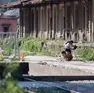 Alcuni migranti tra i cantieri del Porto Vecchio (foto Massimo Silvano)