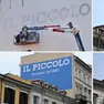 Il graduale ritorno del murale in piazza Goldoni: ecco la scritta "Il Piccolo"