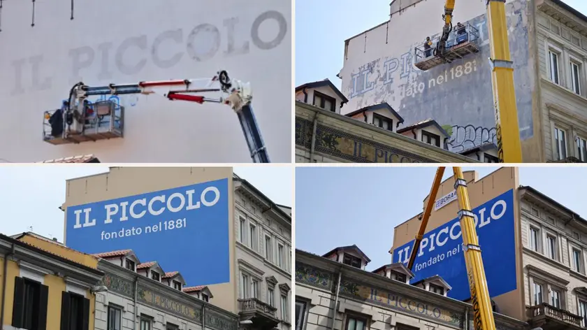 Il graduale ritorno del murale in piazza Goldoni: ecco la scritta "Il Piccolo"