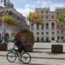 Gli alberi piegati dal vento in piazza Ponterosso