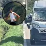 Nella foto il furgone con cui si è scontrata la vittima,Stefano Iuri (nel tondo)