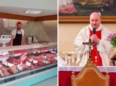A sinistra, il macellaio Vladimir Amico di Staranzano, a destra monsignor Stefano Goina