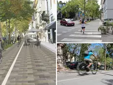 A sinistra il rendering di come sarà corso Italia, a destra lo stato attuale della strada. Foto Cain
