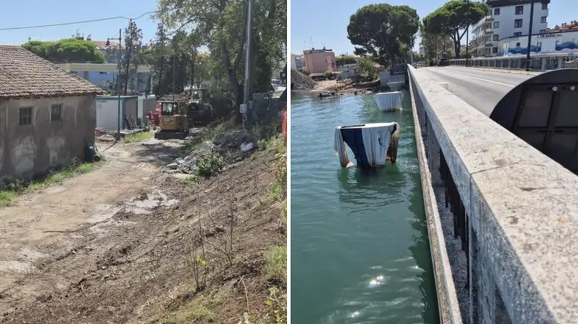 I lavori per il nuovo ponte ciclabile: a sinistra la rampa verso Grado ancora da costruire