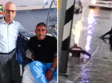A sinistra il sindaco di Latisana assieme a De Riccardis in ospedale, a destra il soccorso nel sottopasso