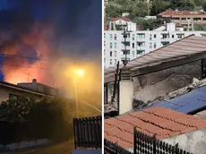A sinistra le fiamme venerdì sera, a destra la situazione sabato mattina (foto Andrea Lasorte)