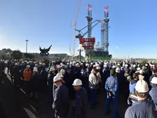 Una delle manifestazioni degli operai di Scoglio Olivi per la salvezza del cantiere, negli scorsi anni