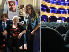 A sinistra Granbassi e Tonel con Nonna Toia, a destra le poltrone in vendita (fotoservizio Andrea Lasorte)