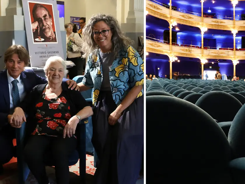 A sinistra Granbassi e Tonel con Nonna Toia, a destra le poltrone in vendita (fotoservizio Andrea Lasorte)