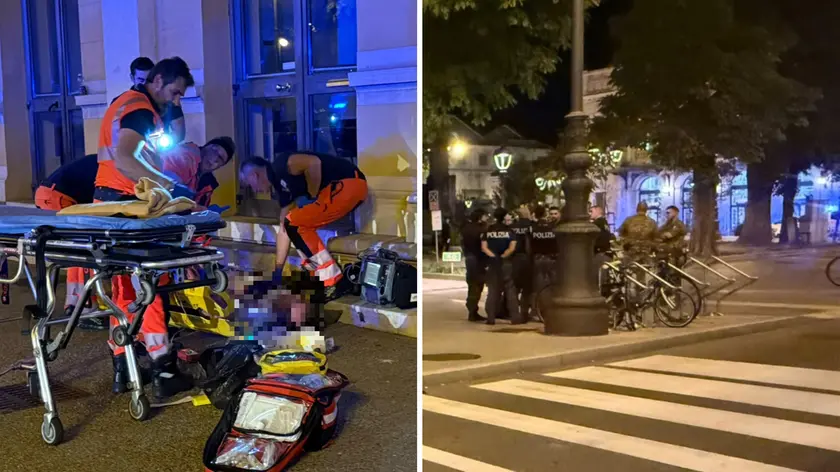 A sinistra i soccorsi, a destra la Polizia in piazza Libertà (foto Massimo Silvano)