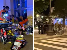 A sinistra i soccorsi, a destra la Polizia in piazza Libertà (foto Massimo Silvano)