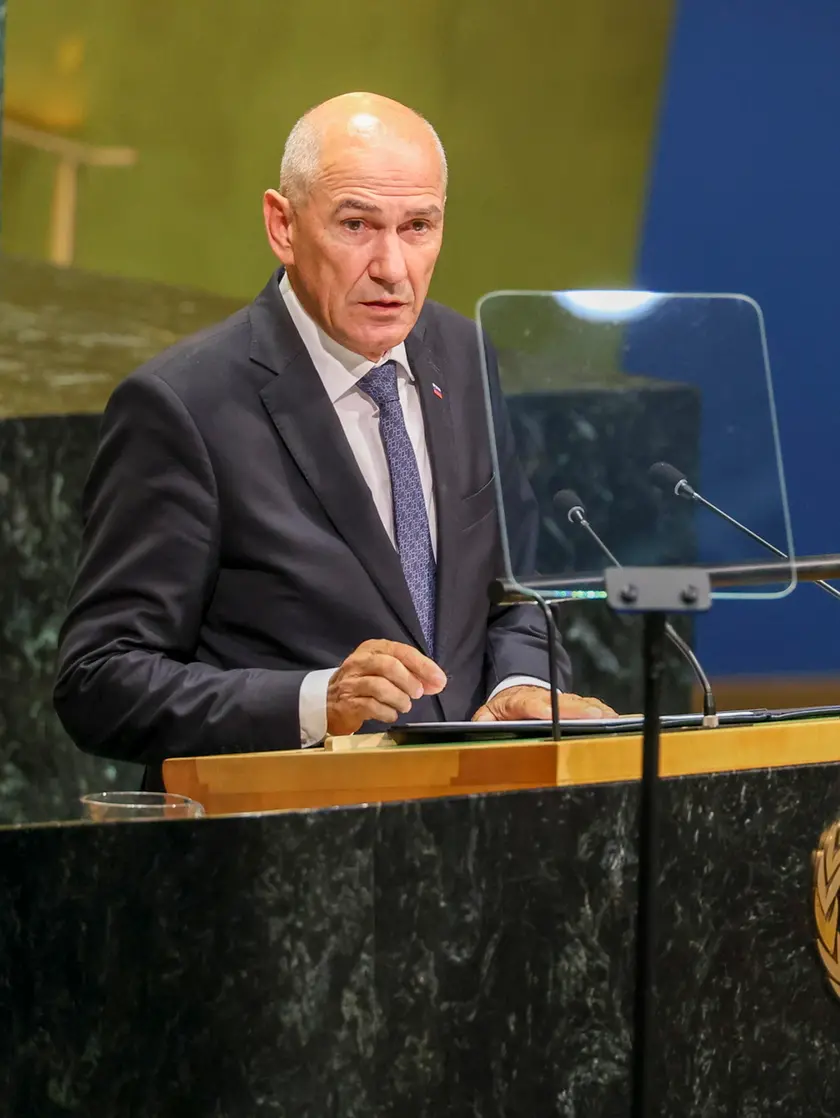 Il premier sloveno Janez Jansa (foto Epa)