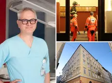 A sinistra Berndt Urlesberger, a destra i soccorsi e il condominio di via Crispi (archivio Lasorte)