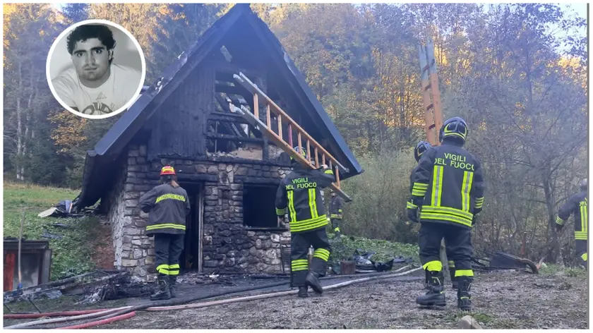 La casa distrutta dalle fiamme: nel tondino la foto di Nicola Beltrame