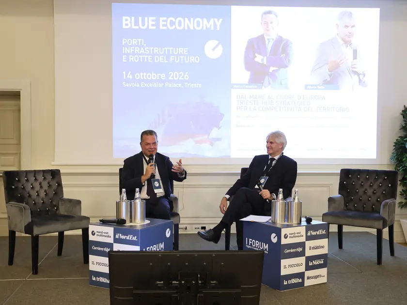 Marco Consalvo e Alberto Bollis nella cornice dell'evento Nem Blue Economy (Foto Lasorte)