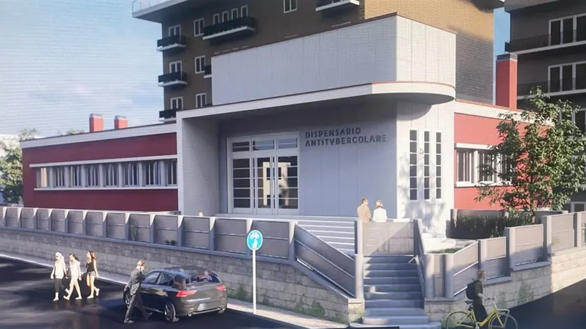 Un rendering del progetto dell'ex dispensario di Muggia