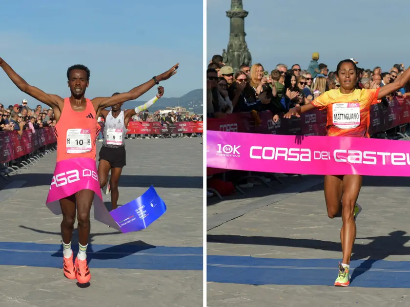 L’etiope Baneta Gemechu Godana e la triestina Joyce Mattagliano festeggiano la vittoria Foto Bruni