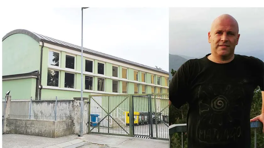 A sinistra la palestra della scuola primaria di Monfalcone Duca d'Aosta dove è morto a seguito di un malore Aleksij Soban (a destra)