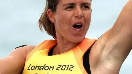 Spanish Rs:x Windsurfer Marina Alabau Neira celebrates after winning gold medal in the Rs:x medal race during the London 2012 Olympic Games Sailing Competition in Weymouth, Britain, 07 August 2012. ANSA/OLIVIER HOSLET