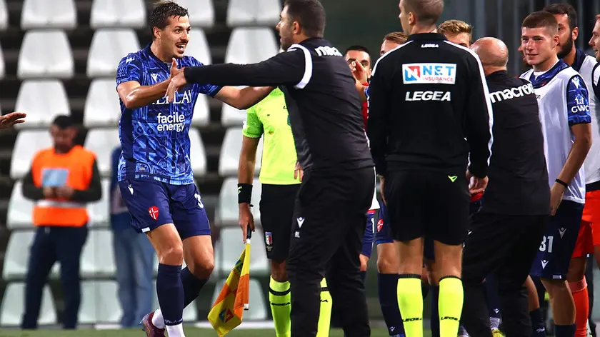 L’esultanza di Michael De Marchi dopo la rete segnata alla Triestina al Rocco nel derby dell’ottobre scorso