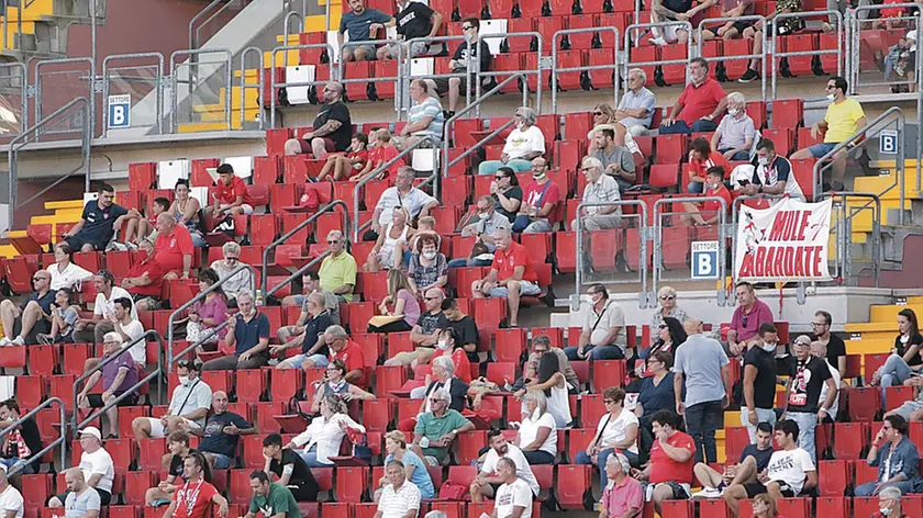 Tifosi in tribuna Pasinati. Dopo oltre un anno e mezzo domenica sarà aperto tutto lo stadio