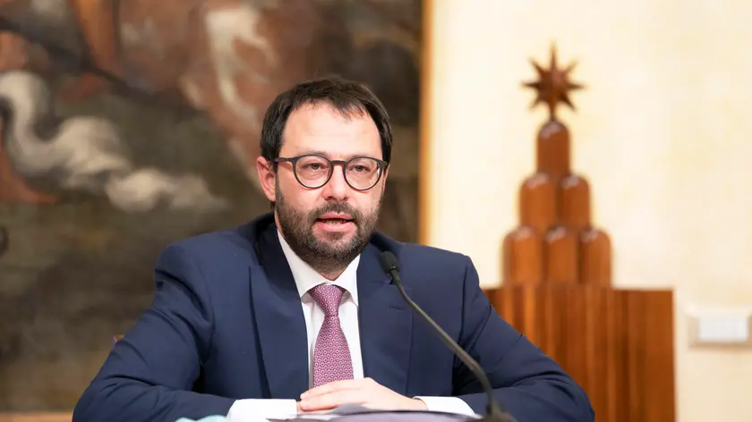 A handout photo made available by the Chigi Palace Press Office shows Italian Minister of Economic Development, Stefano Patuanelli, while attends a press conference during a break of the Cabinet for the "Relaunch" Law Decree (dl Rilancio) at the Chigi Palace in Rome, Italy, 13 May 2020. ANSA/CHIGI PALACE PRESS OFFICE/FILIPPO ATTILI +++ ANSA PROVIDES ACCESS TO THIS HANDOUT PHOTO TO BE USED SOLELY TO ILLUSTRATE NEWS REPORTING OR COMMENTARY ON THE FACTS OR EVENTS DEPICTED IN THIS IMAGE; NO ARCHIVING; NO LICENSING +++