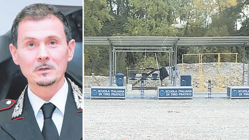 Il colonnello Antonio Dibari e, a destra, il poligono di tiro all’ex cava Sartori di Aviano