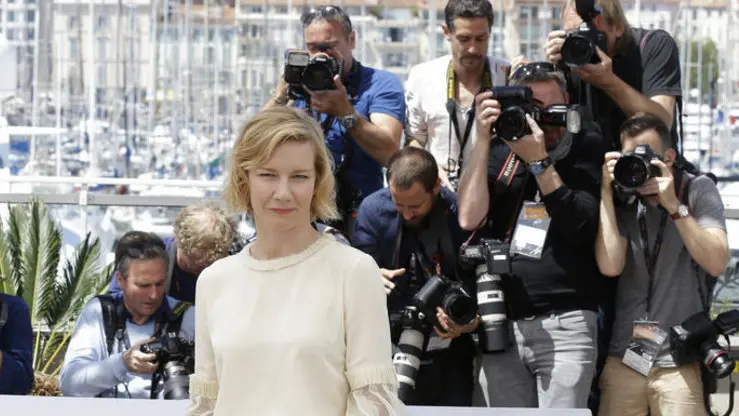 Actress Sandra Huller poses for photographers during a photo call for the film Toni Erdmann at the 69th international film festival, Cannes, southern France, Saturday, May 14, 2016. (AP Photo/Lionel Cironneau)