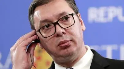 epa07471827 Serbian President Aleksandar Vucic speaks during a common statement that concluded the Cvadrilateral Meeting Romania - Bulgaria - Greece - Serbia at Snagov Palace, 25 Km north from Bucharest, Romania, 29 March 2019. Romania holds the rotating Presidency of the Council of the European Union for six months, starting on 01 January 2019. EPA/ROBERT GHEMENT