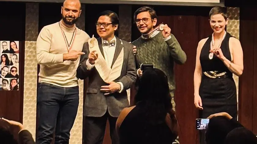 Cristian Natoli, il terzo da sinistra, sul palco dell’IffM-International Film Festival Manhattan