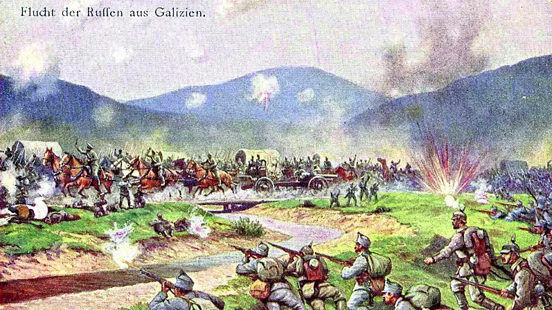 Un attacco russo sul fronte galiziano in una illustrazione dell’epoca
