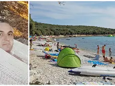 A sinistra, Aleks Unussich e - a destra - la spiaggia del campeggio Mon Perin di Valle