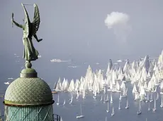 epa07918197 A handout photo made available by Studio Borlenghi shows sailing boats which take part in the 51st edition of the traditional "Barcolana" regatta in the gulf of Trieste, Italy, 13 October 2019. The Barcolana is an annual sailing race in the Gulf of Trieste with hundreds of participants which is described by the organizers as "everybody's regatta." EPA/STUDIO BORLENGHI / HANDOUT HANDOUT EDITORIAL USE ONLY/NO SALES/NO ARCHIVES