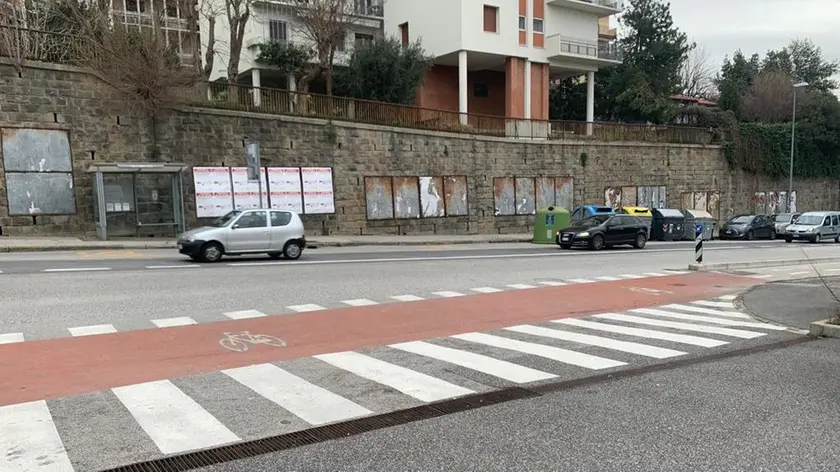 Il punto della pista ciclabile in cui si è verificato l’incidente tra la Panda e il ciclista, in viale Campi Elisi