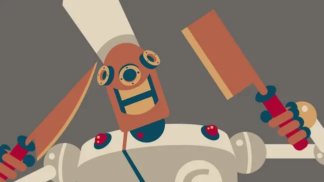 Robot chef getting ready to prepare food --- Image by © Sabet Brands/Corbis