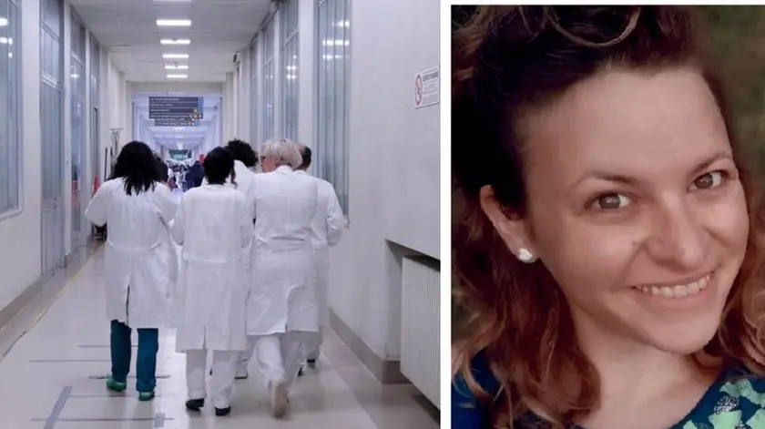 A sinistra un gruppo di medici in una corsia (foto Ansa) a destra l'infermiera Cristina Minissale