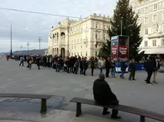 La fila impressionante formatasi in piazza Unità (Lasorte)