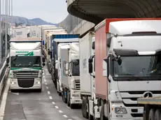 File di Tir in attesa di entrare in porto