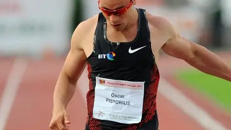 epa02849186 Oscar Pistorius of South Africa crosses the finish line during the men's 400m race during the Istvan Gyulai Memorial Hungarian Athletics Grand Prix 2011 in Budapest, Hungary, 30 July 2011. EPA/PETER KOLLANYI HUNGARY OUT