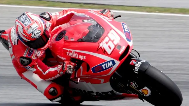07 Feb 2013, Malaysia --- Sepang, Malaysia. 7th February 2013 -- Nicky Hayden of USA rides his Ducati bike during the third and final day of the Moto GP Test at Sepang International Circuit outside Kuala Lumpur.The official test was held over three days. -- All Moto GP riders in 2013 will participate in testing at Sepang International circuit. The test is being conducted held for three days. --- Image by © megat firdaus megat ahmad/Demotix/Corbis