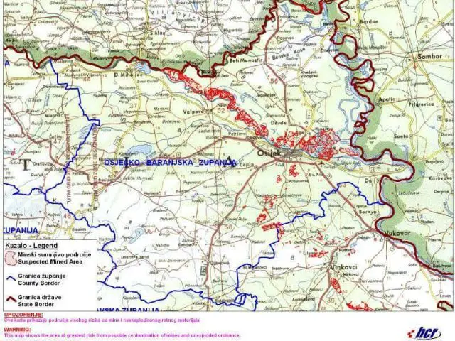 La mappa dei campi minati in Croazia