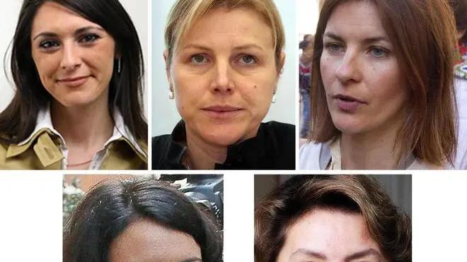 Nella combo in alto da sinistra Pina Picierno, capolista del Pd per il Sud alle europee del 25 maggio 2014, Alessia Mosca, capolista del Pd per il Nord Ovest, Alessandra Moretti, capolista del Pd per il Nord Est. In basso da sinistra Simona Bonafè, capolista del Pd per il Centro, Caterina Chinnici, capolista del Pd per le Isole. ANSA/