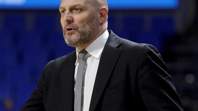 Virtus Bologna's head coach Sasha Djordjevic reacts during the Intercontinental Cup semi final between Segafredo Virtus Bologna and San Lorenzo de Almagro at Santiago Martin pavilion in La Laguna, Canary Islands, Spain, 07 February 2020. ansa/Ramon de la Rocha