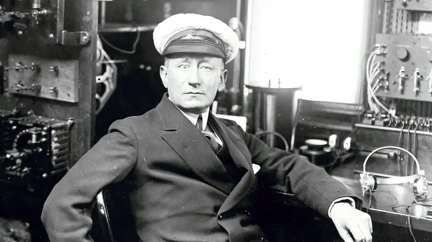 This is a portrait of Italian inventor, Marconi, born 1874, who revolutionised the world of communications with his wireless invention. He received many honours, international notoriety and half the Nobel prize for physics before his death on 20 July 1937.