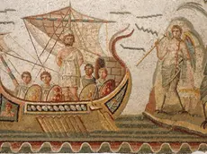 Mosaic scene from Homer´s Odyssey, Ulysses meeting with sirens in The Bardo museum in Tunis, capital of Tunisia.