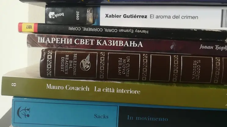 Una pila di libri rinvenuti sui bus della Trieste Trasporti nel corso dell’anno appena finito