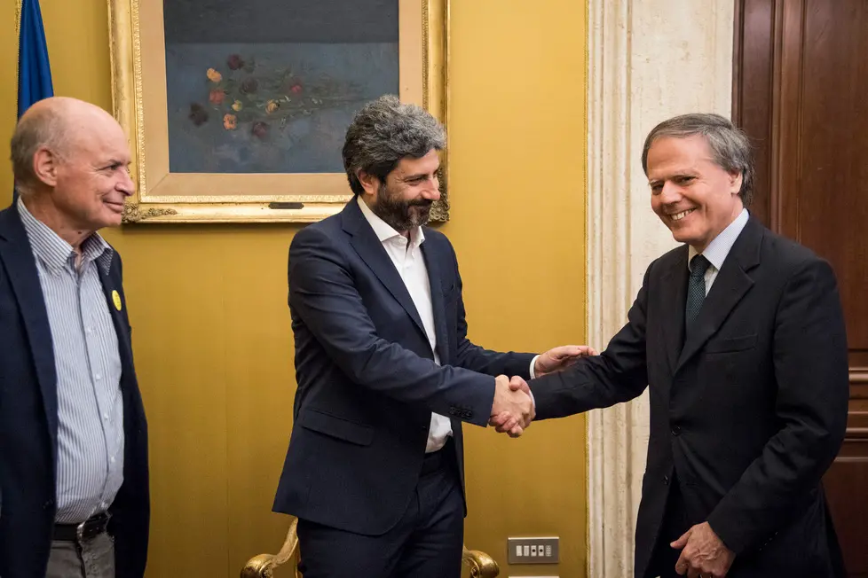 13/07/2018 Roma, Il presidente della Camera, Roberto Fico, assieme al Ministro degli Esteri incontra i genitori di Giulio Regeni. Nella foto Roberto Fico, Enzo Moavero Milanesi e Claudio Regeni