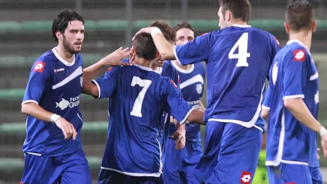 Lasorte Trieste 26/09/12 Triestina Monfalcone esultanza secondo gol Monfalcone