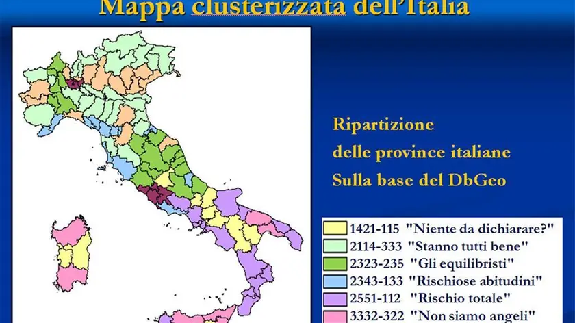 La mappa dell'Italia con la ripartizione delle provincie in base al rischio evasione da parte della Agenzia delle entrate. Roma, 5 aprile 2014. ANSA/ US +++ NO SALES - EDITORIAL USE ONLY +++